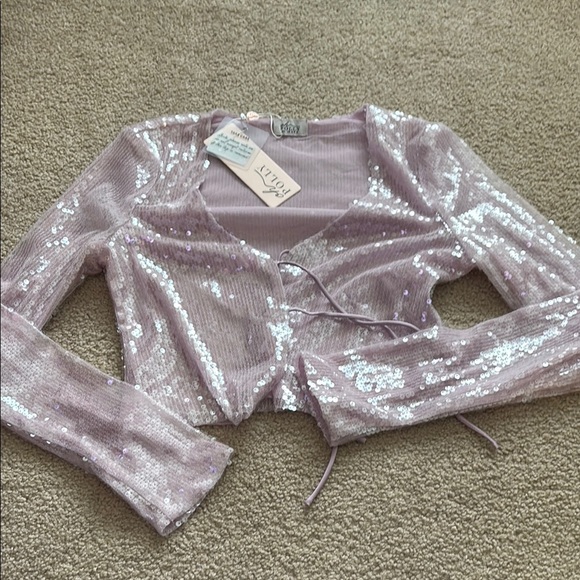 Oh Polly Purple Sequin Crop Tie Top women’s size 6 NWT - Picture 1 of 6